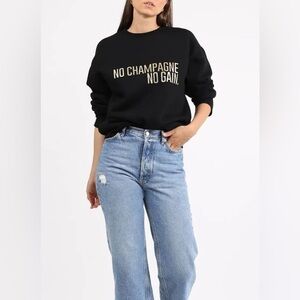 Brunette The Label No Champagne No Gain Core Crew in Gold Glitter sz M/L